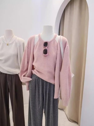 Gentle style long-sleeved knitted cardigan + foreign-style inner vest suspender two-piece set for women 2024 autumn sweater