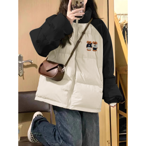 High-quality hand-stuffed cotton thickened winter new loose raglan sleeves color-blocked printed cotton coats and bread coats for women