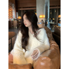 Real shot autumn and winter soft and lazy design sweater loose medium-length sweater for women 