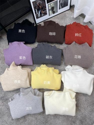 Large version of Andy velvet anti-pilling Korean style solid color half-turtle collar rolled collar long-sleeved sweater for women