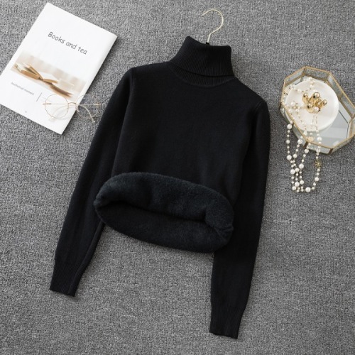 Plus velvet and thickened one-piece velvet mink fur with high collar to keep warm autumn and winter new long-sleeved sweater for women