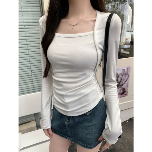 Real shot 1*1 thread 270g 2024 autumn and winter long-sleeved T-shirt women's design niche tops