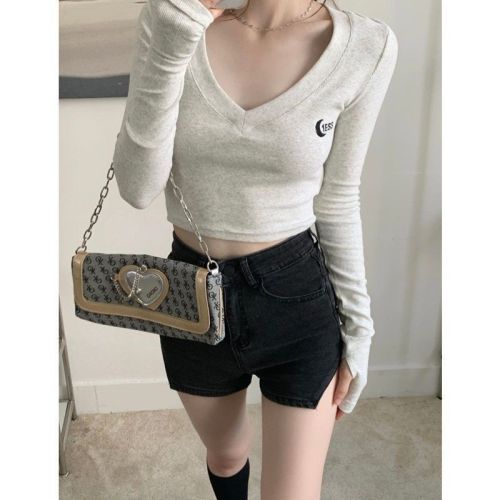 260g Modal 1*1 pure lust style V-neck long-sleeved T-shirt for women autumn new slim slimming bottoming shirt