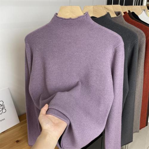 Large version of Andy velvet anti-pilling Korean style solid color half-turtle collar rolled collar long-sleeved sweater for women