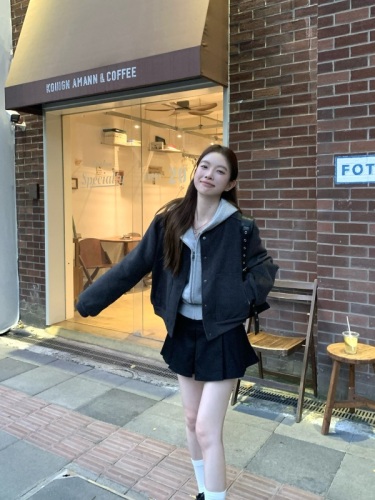 Autumn atmosphere design casual and versatile hooded sweatshirt short jacket