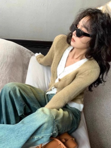 2024 spring and summer new vest simple solid color halter neck T-shirt super slim tight hot girl half turtleneck knitted top