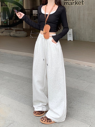 Autumn lazy style casual pants, sweatpants, straight high-waisted wide-leg pants, drapey floor-length pants for women