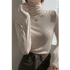 Women's bottoming shirt with long sleeves, high collar, Korean style, versatile, slimming, pile collar, thin velvet thickened top
