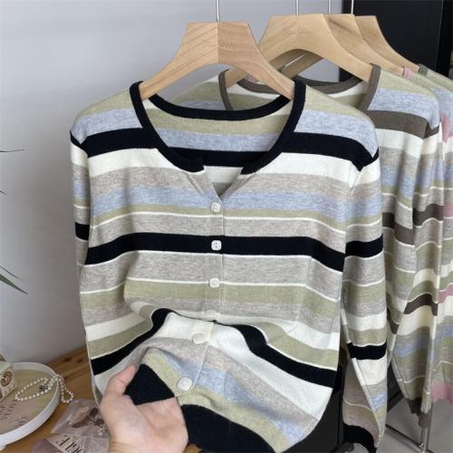 Autumn and winter new Korean Andy velvet anti-pilling color striped knitted cardigan long-sleeved loose sweater for women