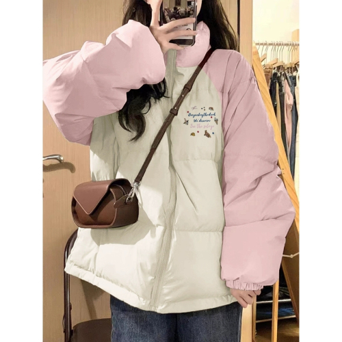 High-quality hand-stuffed cotton thickened winter new loose raglan sleeves color-blocked printed cotton coats and bread coats for women