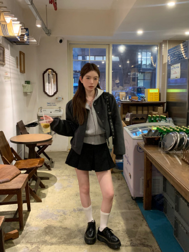 Autumn atmosphere design casual and versatile hooded sweatshirt short jacket