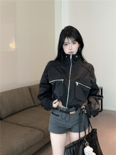 Actual shot~ Designed sweet and cool workwear short jacket for women in autumn new street hooded casual versatile jacket