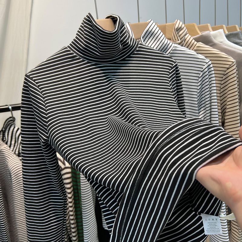 Double-sided German velvet pile high collar bottoming shirt for women in autumn and winter with velvet and thickening inside