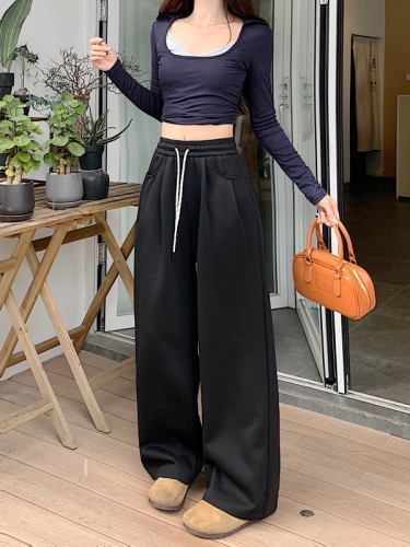 Autumn lazy style casual pants, sweatpants, straight high-waisted wide-leg pants, drapey floor-length pants for women