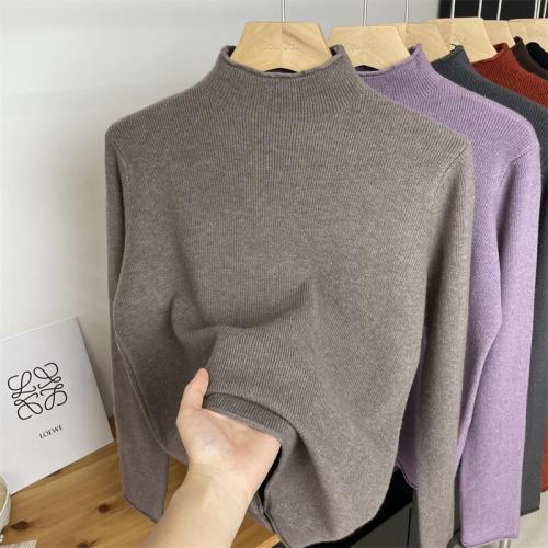 Large version of Andy velvet anti-pilling Korean style solid color half-turtle collar rolled collar long-sleeved sweater for women