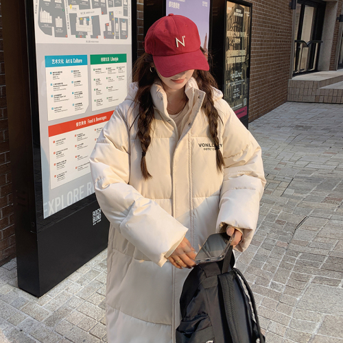 Actual shot of Korean style mid-length over-the-knee thickened loose fashionable Hong Kong style down jacket bread coat ins cotton jacket for women