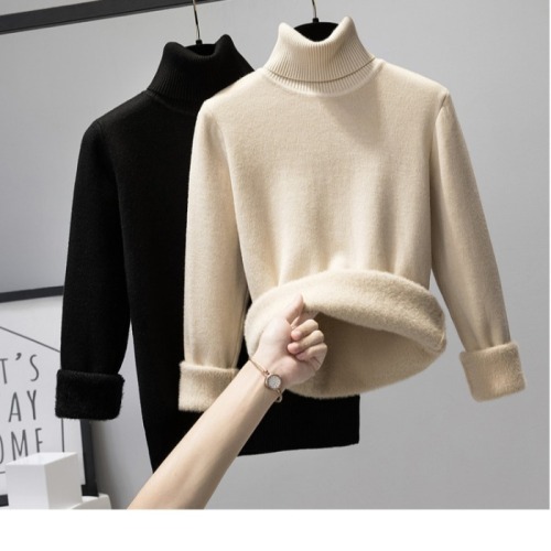 Plus velvet and thickened one-piece velvet mink fur with high collar to keep warm autumn and winter new long-sleeved sweater for women