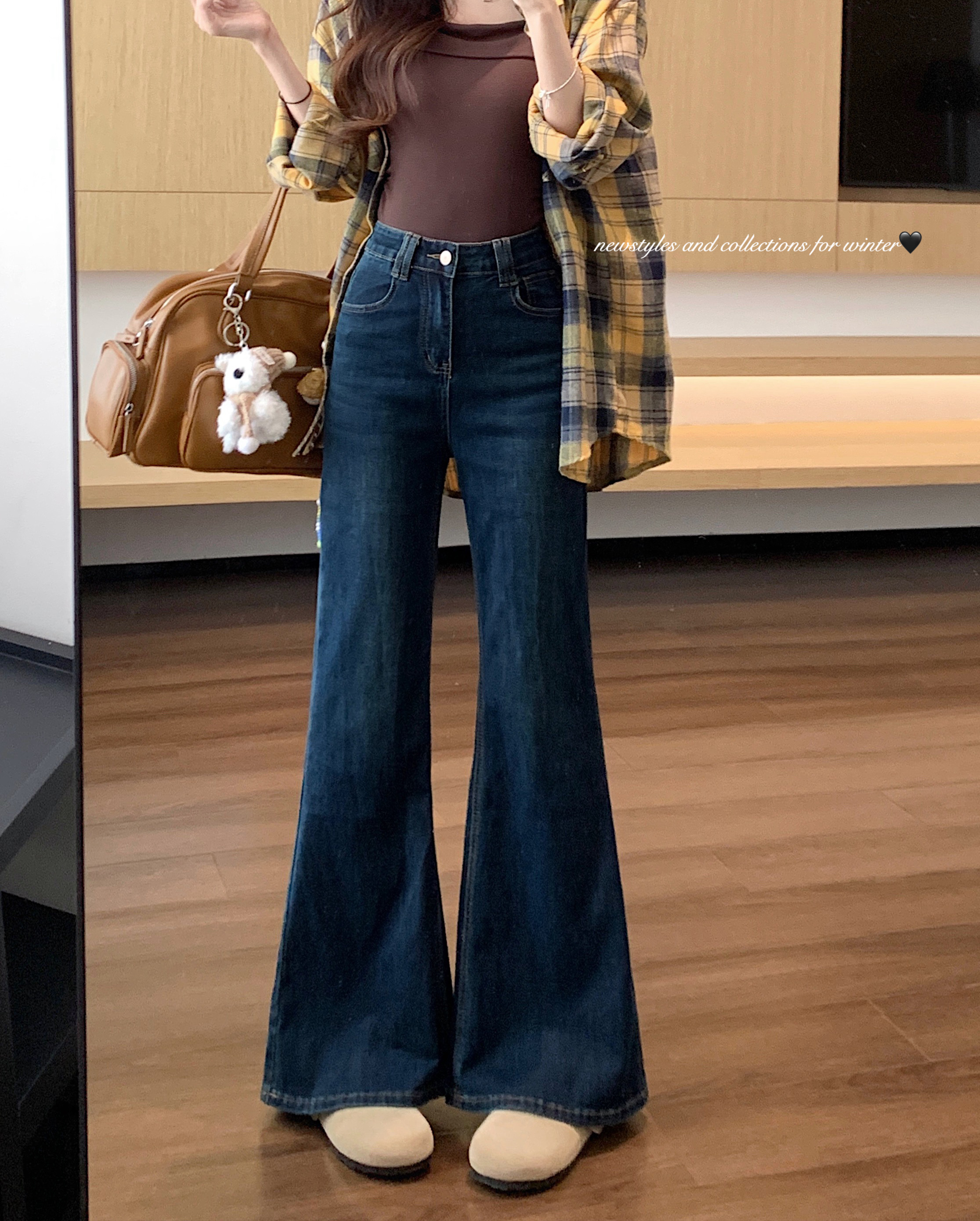 Photographed Retro Cute High-Waisted Elastic Slimming Tapered Jeans