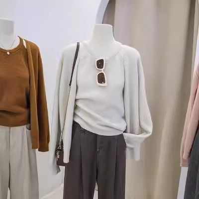 Gentle style long-sleeved knitted cardigan + foreign-style inner vest suspender two-piece set for women 2024 autumn sweater