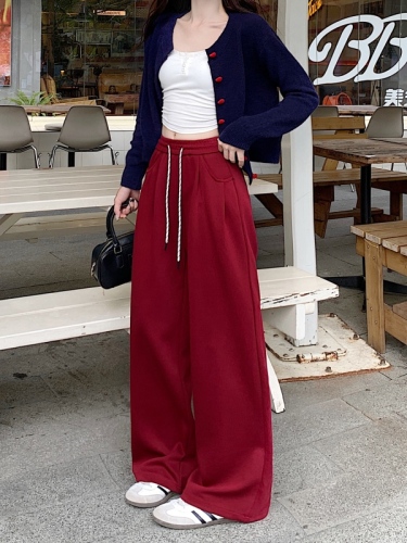 Autumn lazy style casual pants, sweatpants, straight high-waisted wide-leg pants, drapey floor-length pants for women