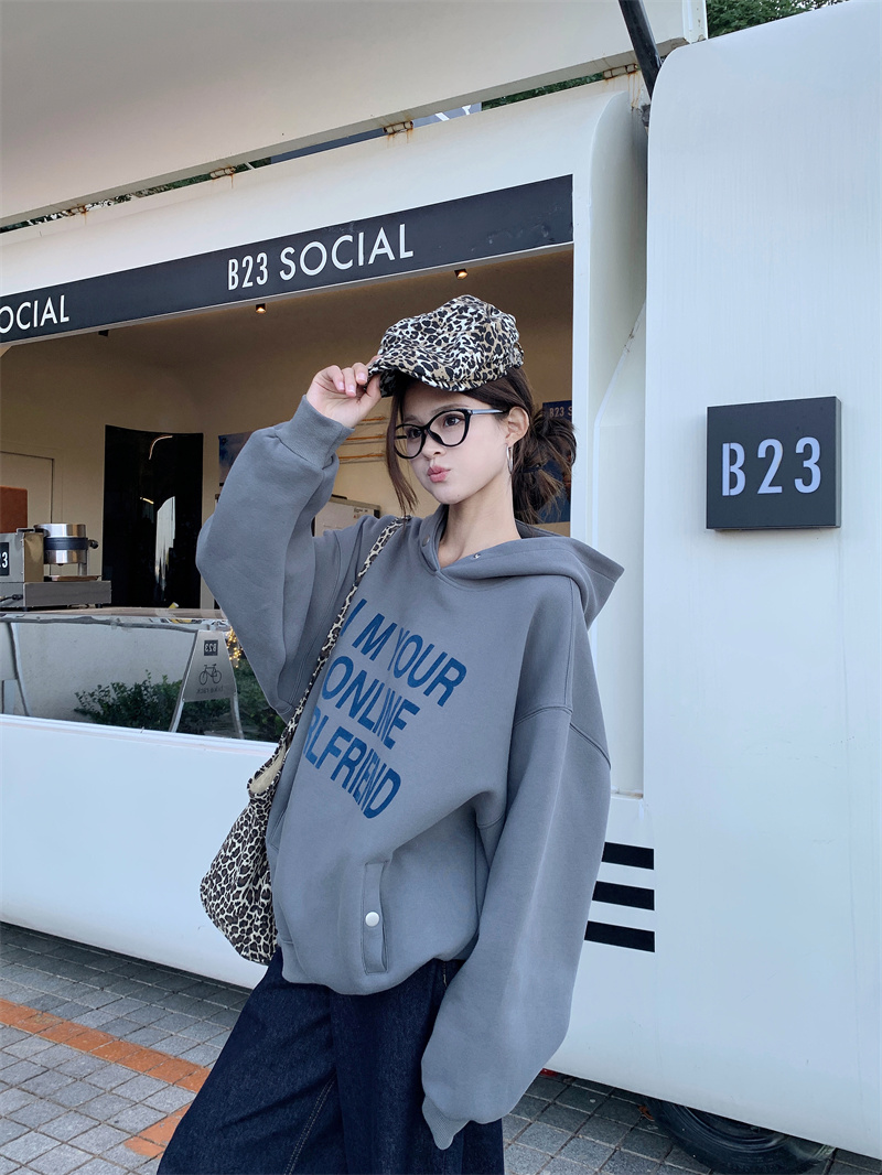 Photographed Autumn/Winter Korean-style designed print casual versatile fashionable couple's hooded sweatshirt
