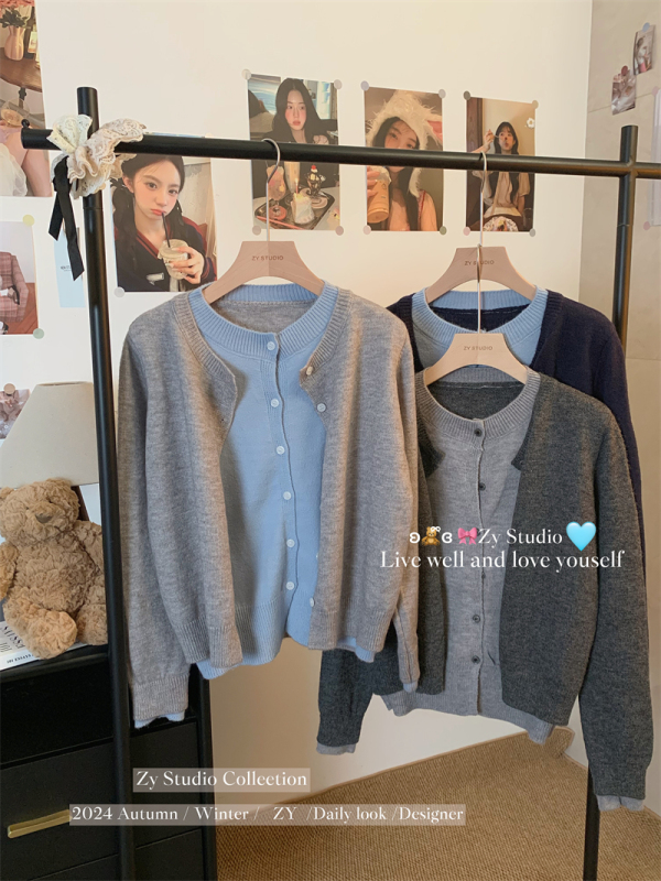 Fake two piece sweater sweater jacket for women