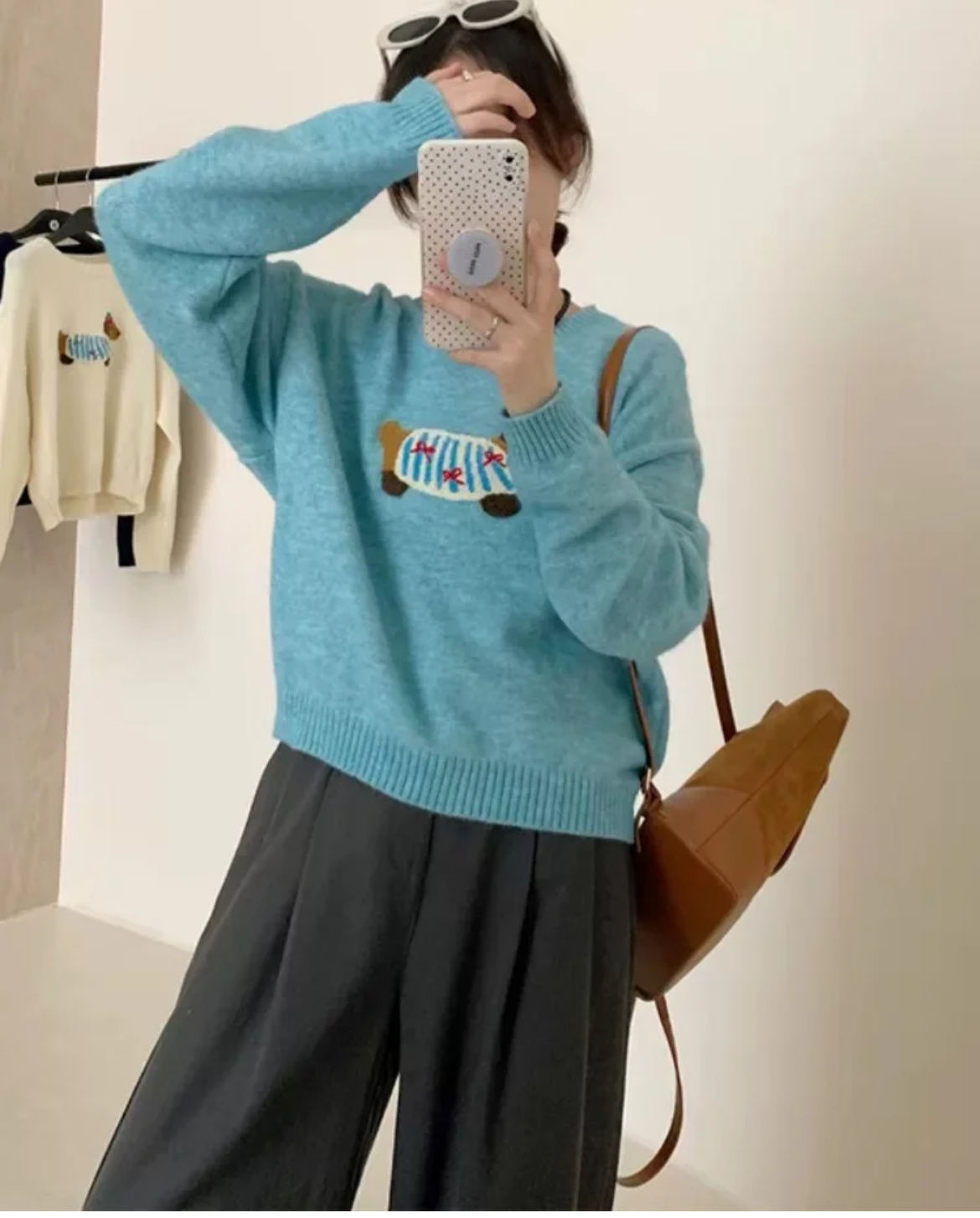 2024 Autumn and Winter Korean Cartoon Dachshund Puppy Three-dimensional Towel Embroidered Pullover Sweater Women's Age-Reducing Long-Sleeved Sweater