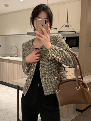 Xiaoxiangfeng celebrity temperament gold button jacket women 2024 new style retro fashion all-match tops