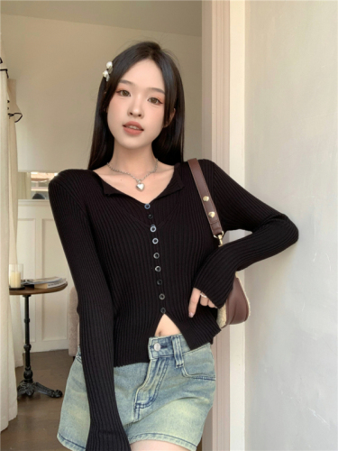 Actual price, fake two-piece long-sleeved sweater for women, niche and chic slim-fitting top