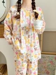 Autumn and winter cartoon sweet and cute round neck loose and comfortable pajamas home clothes can be worn outside the suit
