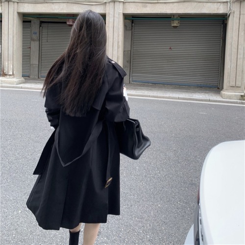 Real shot~Windbreaker coat for women 2024 new autumn Korean style long-sleeved mid-length coat for small people