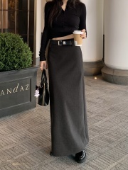 Photographed~ High-quality straight skirt, long maxi skirt with slit