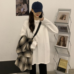 200g 95 cotton 5 spandex back collar autumn new mid-length T-shirt women's long sleeves