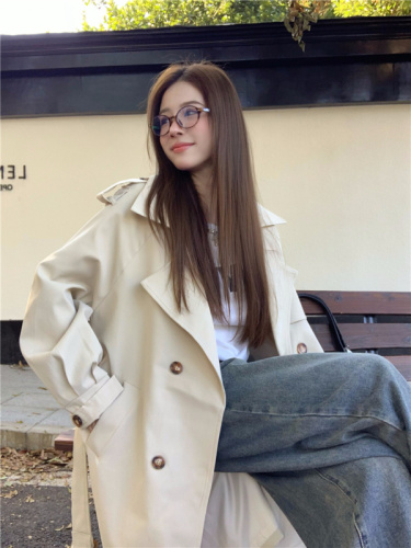 Real shot~Windbreaker coat for women 2024 new autumn Korean style long-sleeved mid-length coat for small people