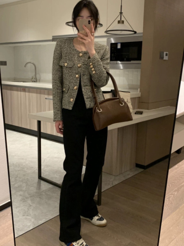 Xiaoxiangfeng celebrity temperament gold button jacket women 2024 new style retro fashion all-match tops