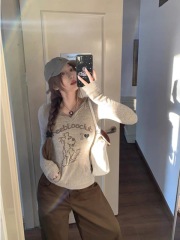 Sansan American dog repair autumn new style lazy style versatile simple puppy hot girl slim long-sleeved top for women