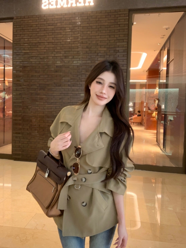 Autumn and winter Korean style sister's smart windbreaker short coat waist waist versatile top