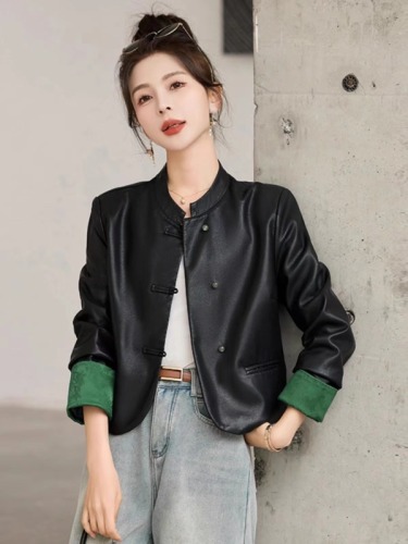 2024 Spring and Autumn Korean version versatile casual high-end retro fashion leather jacket for women with temperament and slim fit suit jacket