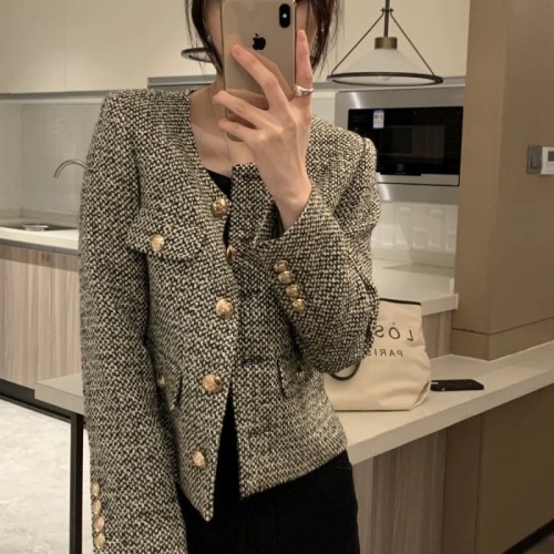 Xiaoxiangfeng celebrity temperament gold button jacket women 2024 new style retro fashion all-match tops