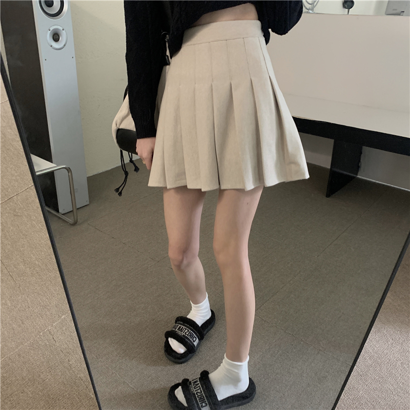 實拍 真 新款呢子韓版高腰顯瘦百褶裙短裙半身裙女