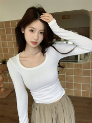 Pure Desire Long Sleeve T-Shirt Women's Autumn Slim Fit Bottoming Shirt Versatile Short Top