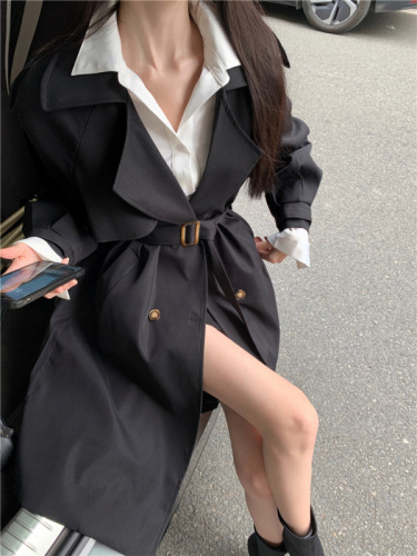 Real shot~Windbreaker coat for women 2024 new autumn Korean style long-sleeved mid-length coat for small people