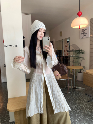 Early autumn Korean chic simple irregular layered shirt + wide leg pants