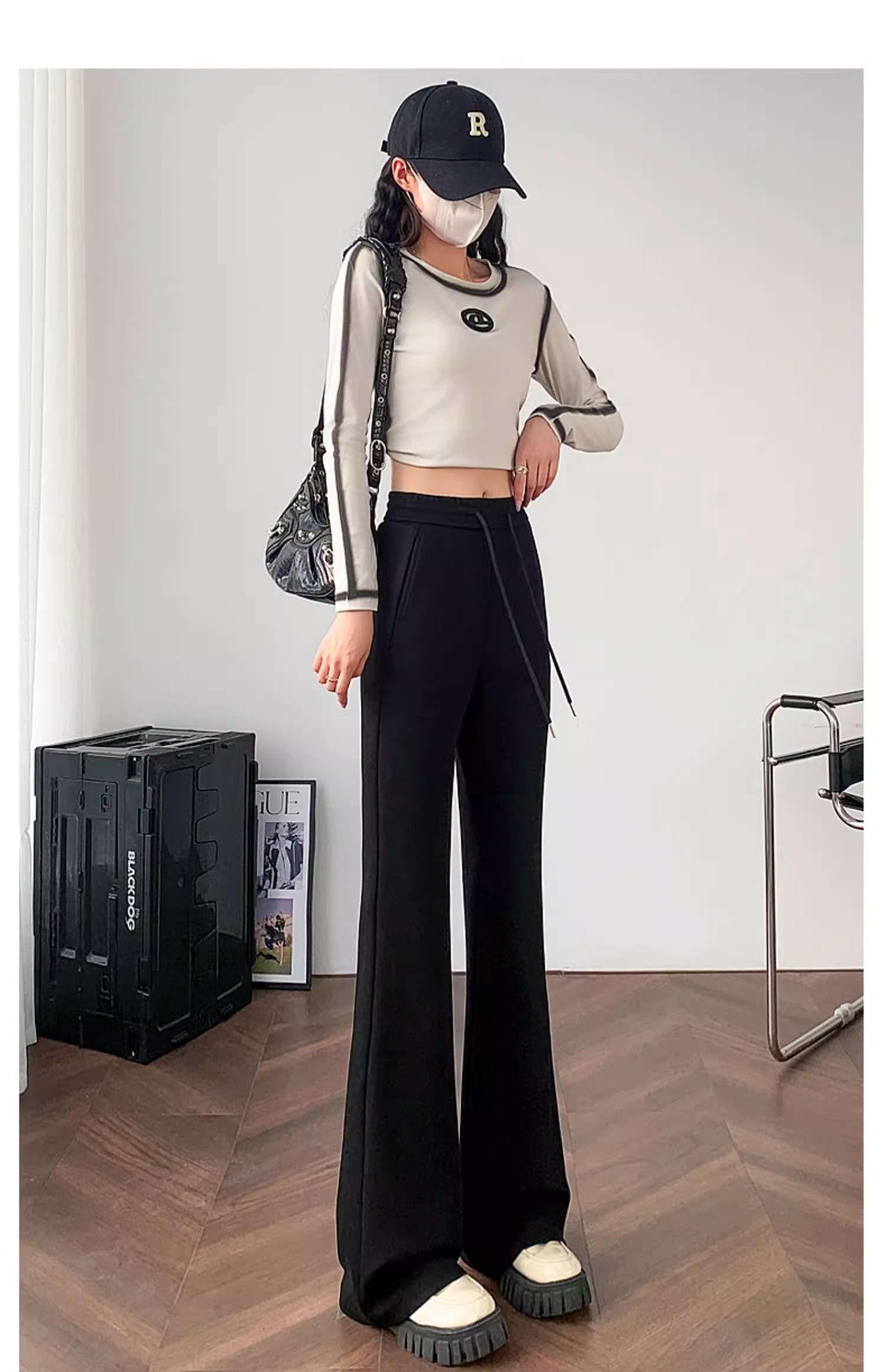 3D Waist Design Women's Spring Autumn Winter Flowy Long Pants Yoga Fleece Lined Thick High Waist Micro-Awkward Casual Pants