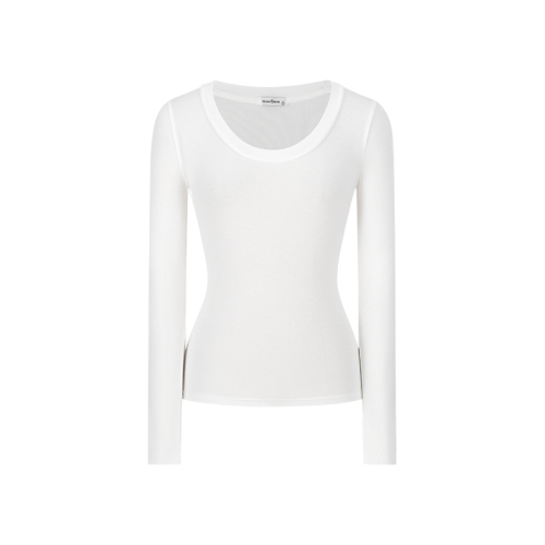 Early autumn pure lust hottie scheming bottoming shirt U-neck white long-sleeved T-shirt spring and autumn top