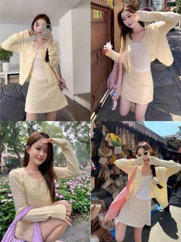 Daisy embroidered round neck knitted cardigan women's sweater spring and summer Korean style spring and summer design