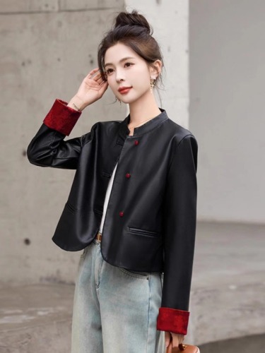 2024 Spring and Autumn Korean version versatile casual high-end retro fashion leather jacket for women with temperament and slim fit suit jacket