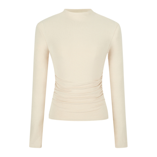 Half turtleneck bottoming shirt for women early autumn long-sleeved versatile pleated T-shirt slim fit inner top