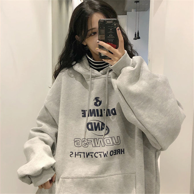 Salt style velvet thickened sweatshirt for women autumn and winter vintage loose Korean style hooded lazy jacket trendy ins top