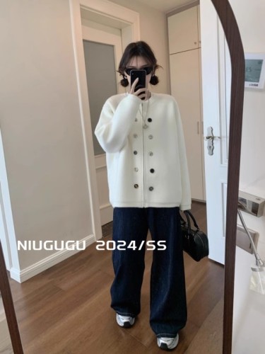 NIUGUGU 高级感气质软糯拉链针织外套女早秋宽松百搭休闲长袖上衣